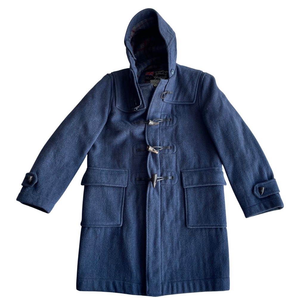 Gloverall Vintage Mens Navy Blue Wool Duffle Coat Made in England Hood Sz 16 40